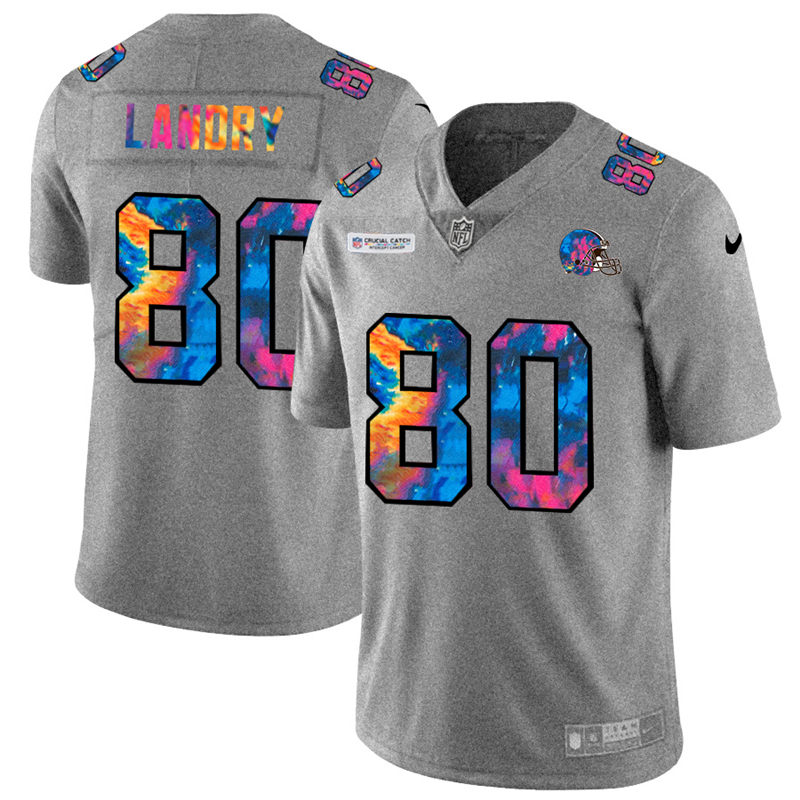 NFL Cleveland Browns #80 Jarvis Landry Men Nike MultiColor 2020  Crucial Catch  Jersey Grey->cleveland browns->NFL Jersey